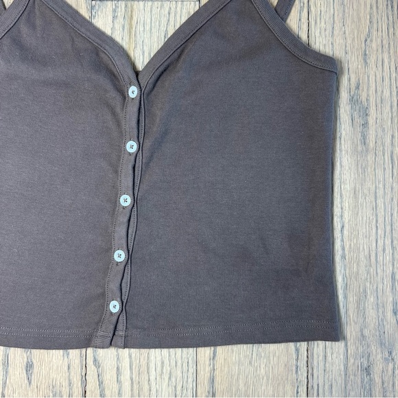 Brandy Melville John Galt Brown Zelly Button Down Crop Tank Top One Size - Picture 4 of 8
